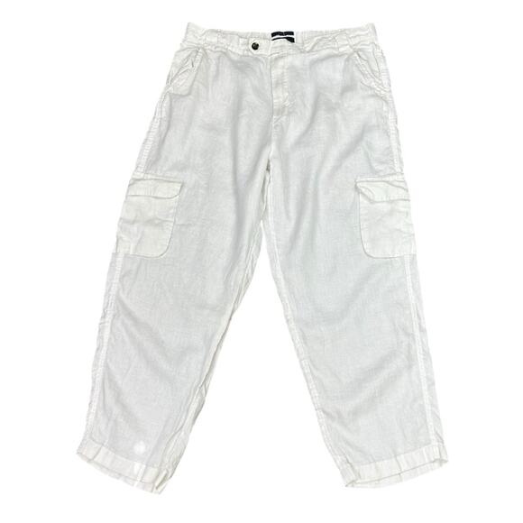 Rachel Roy Linen High Rise Cropped Carpenter Pants White Size XL - Picture 1 of 6